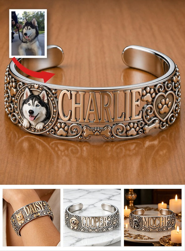 Personalized Siberian Husky Cuff Bracelet - Custom Name Jewelry Gift for Husky Lovers and Proud Dog Moms