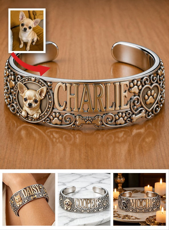Personalized Tan Short-Haired Chihuahua Cuff Bracelet Custom Name Jewelry Gift for Chihuahua Lovers