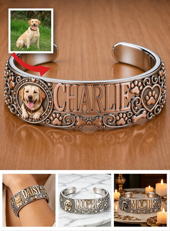 Personalized Yellow Labrador Retriever Cuff Bracelet Custom Dog Name Jewelry Gift for Labrador Pet Lovers