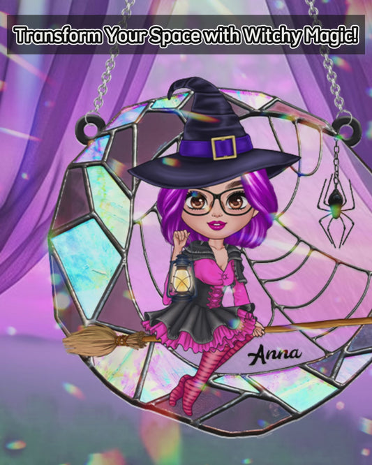 Wicked Witch On The Moon - Personalized Witch Window Hanging Suncatcher Ornament