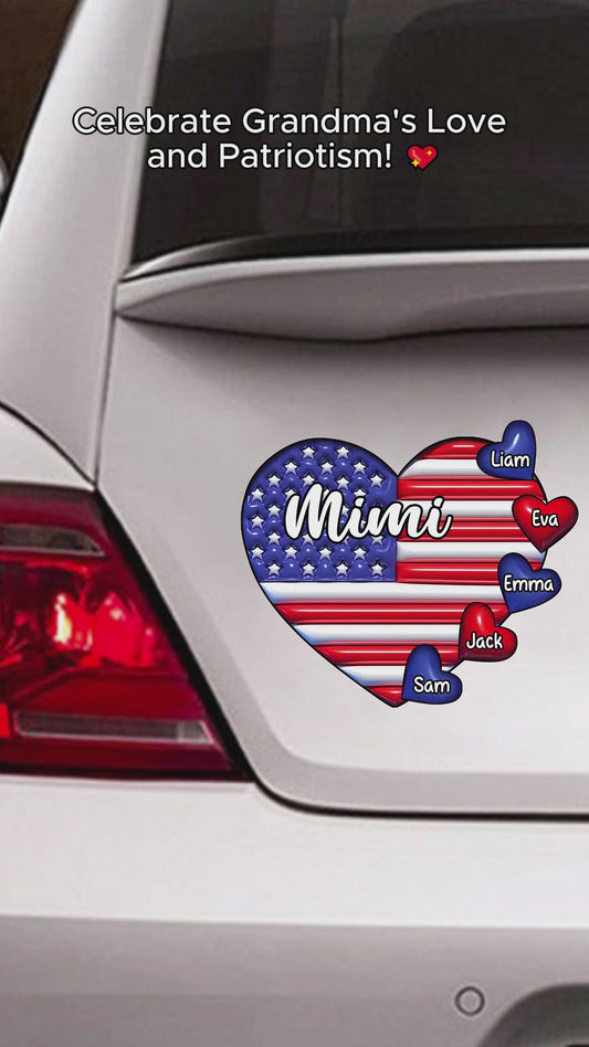 Grandma & Grandkids Puff Heart Flag - Personalized Grandma Decal Die Cut