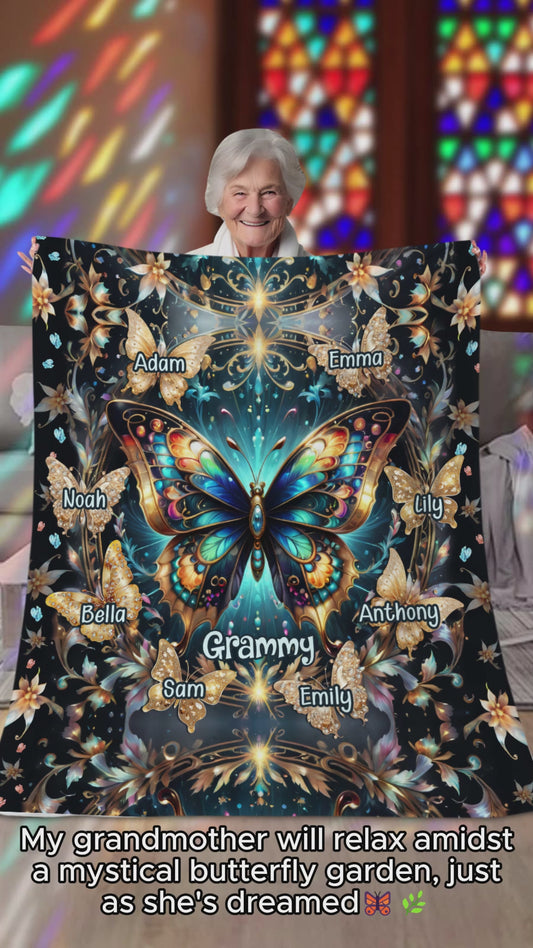 Grandma Life Mom Any Title Stunning Gold Butterfly Version - Personalized Grandma Blanket