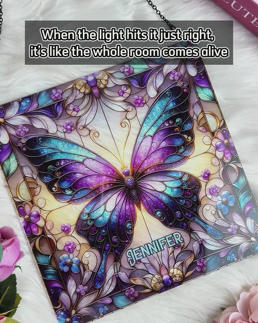 Papillons d'amour - Attrape-soleil papillon personnalisé à suspendre à la fenêtre 