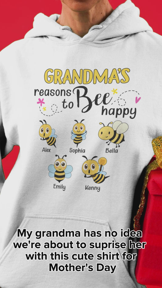 Grandma's Reasons To Bee Happy - Personalized Bee T-shirt And Hoodie