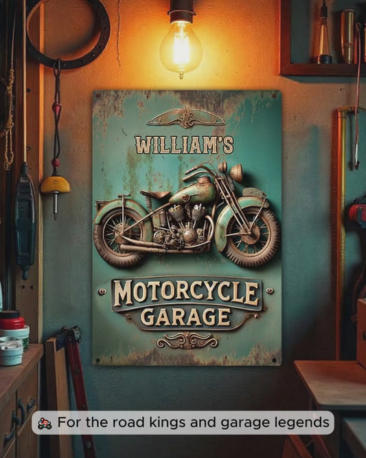 Motorcycle Garage - Personalized Biker Rectangle Metal Sign