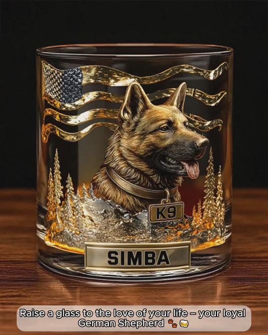 Ich liebe meinen Hund – Personalisiertes Whiskyglas für Deutsche Schäferhunde