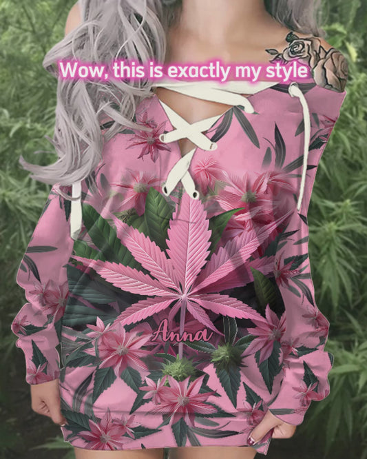 Stoner Chick - Personalized Weed Off Shoulder Long Sleeve Dress