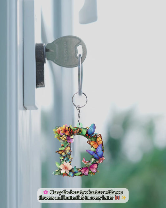 Lettre Fleurs et Papillons - Porte-clés Papillon Personnalisé
