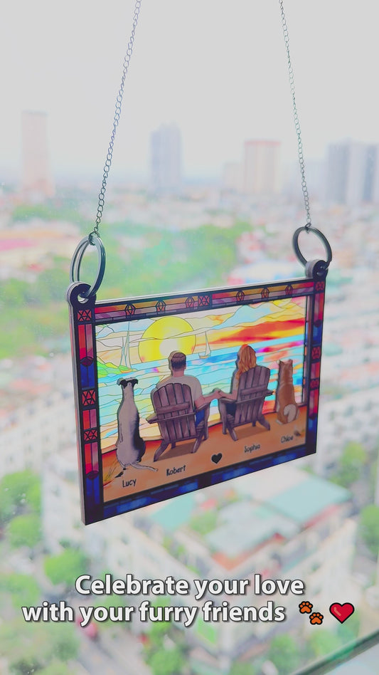 You & Me and the Dogs - Personalized Couple Window Hanging Suncatcher Ornament
