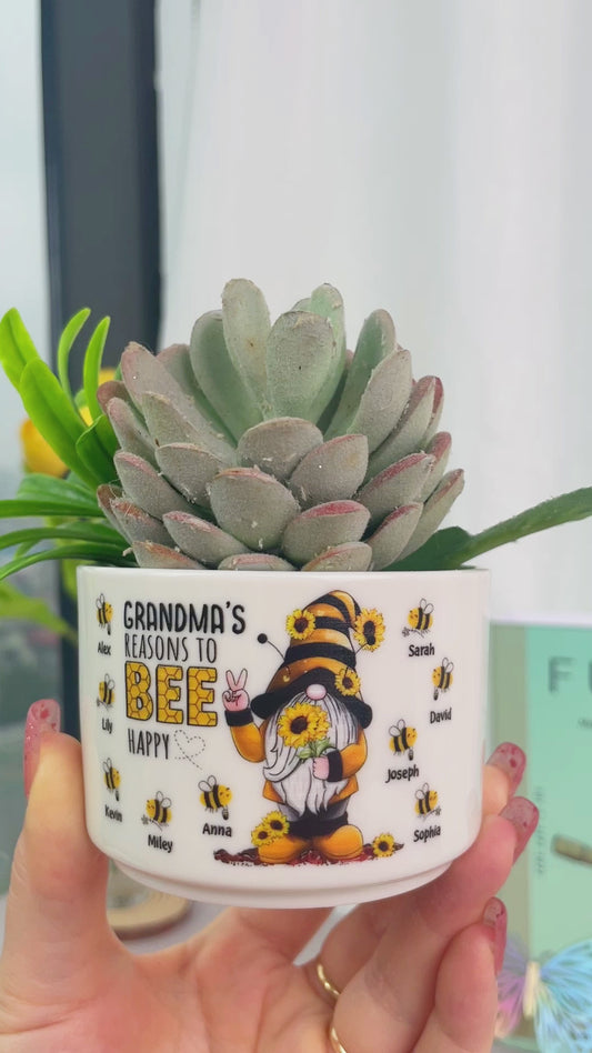 Grandma Reason To Bee Happy - Personalized Grandma Ceramic Plant Pot