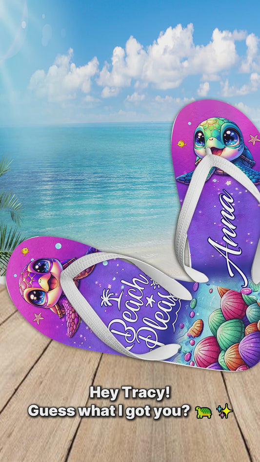 Salty Lil Beach Cutie Turles - Personalized Turtle Flip Flops