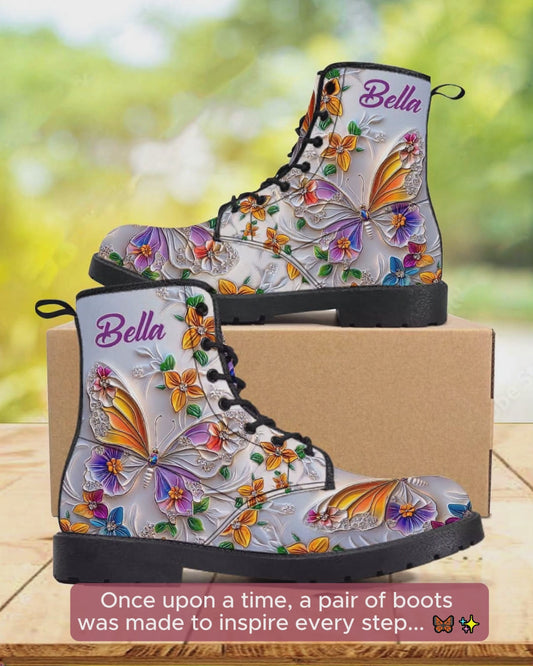 Walk With Faith - Personalized Butterfly Leather Boots
