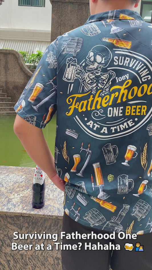 Surviving Fatherhood One Beer At A Time - Personalized Father Hawaiian Shirt