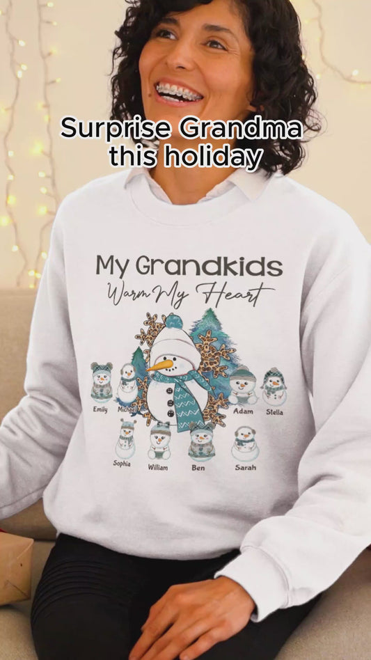 My Grandkids Warm My Heart - Personalized Christmas Grandma T-shirt and Hoodie