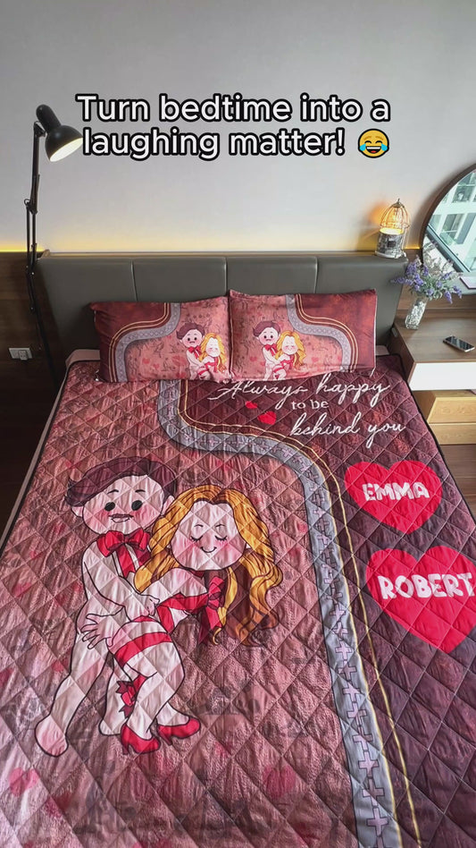 Always Happy To Be Behind You - Personalized Couple Quilt Set