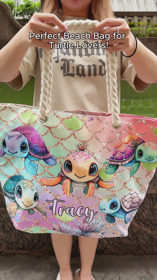 Cute Turtles - Personalized Turtle Beach Bag