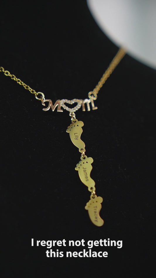 Custom Name Baby Feet - Personalized Mother Engraved Baby Feet Mom Necklace