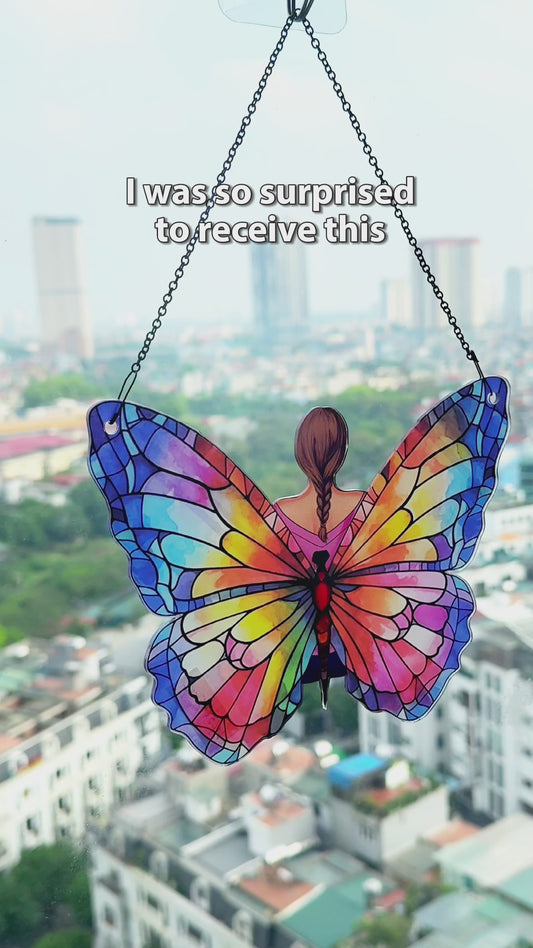 Papillon Fille - Décoration attrape-soleil papillon personnalisée à suspendre à la fenêtre 