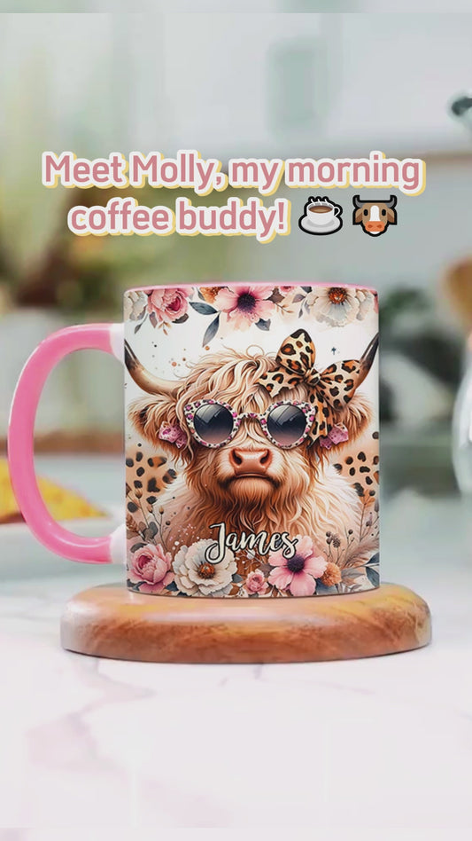 Coole Kuh mit Leopardenbrille - Personalisierter Akzentbecher