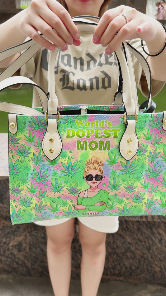Mommy's Little Buds Dopest Mom Ever Any Title - Personalized Weed Leather Handbag