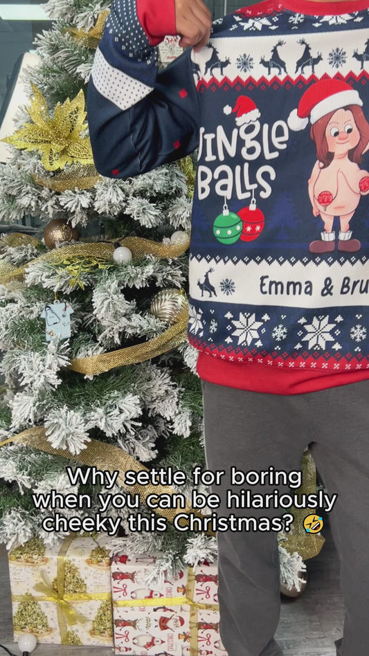 Jingle Balls & Tinsel Tits - Personalized Couple Ugly Sweater