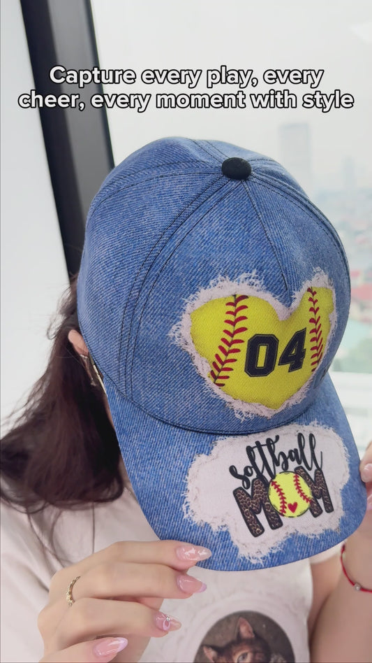 Softball-Mama-Nummer, individuelles Jeansmuster – personalisierte Softball-Klassiker-Kappe