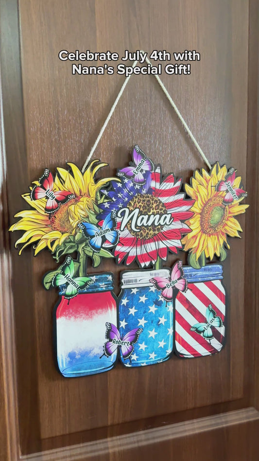 Red White Blue American Nana Mama Any Title - Personalized Grandma Custom Shaped Wood Sign