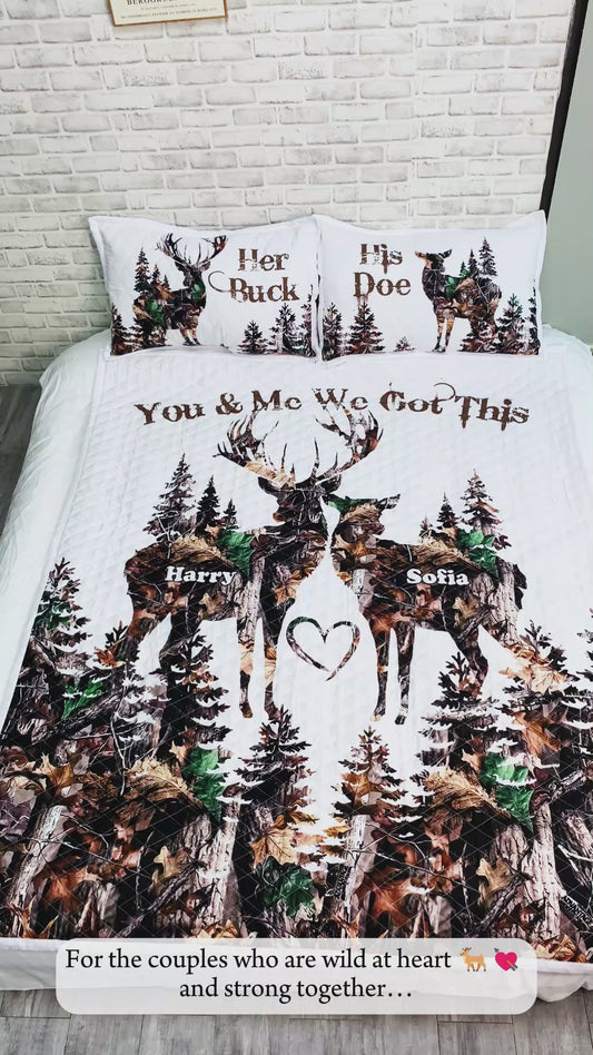 Her Buck His Doe - Personalized Hunting Quilt Set
