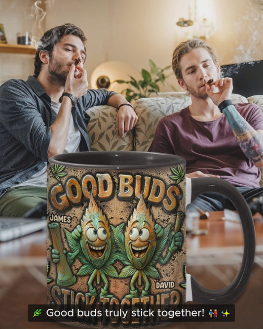 Gute Freunde halten zusammen – personalisierter Becher mit Cannabis-Motiv