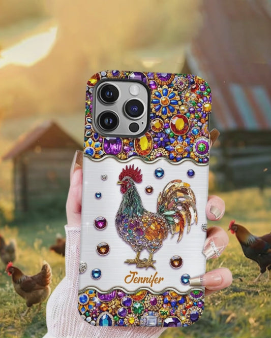 Glitzernder Hahn – Personalisierte Handyhülle mit Hühnermotiv