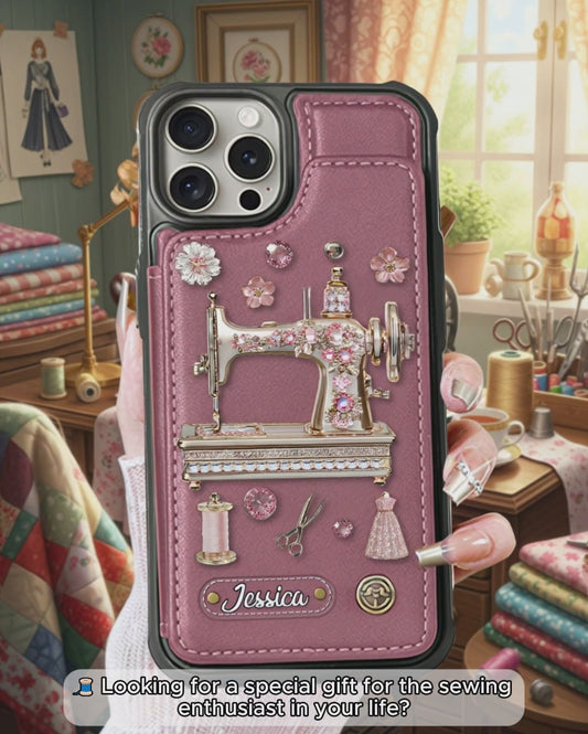 Magnifique machine à coudre - Étui portefeuille personnalisé pour téléphone