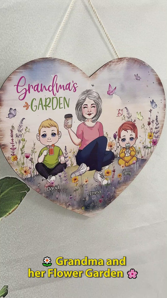 Grandma's Garden - Personalized Grandma Custom Shaped Wood Sign