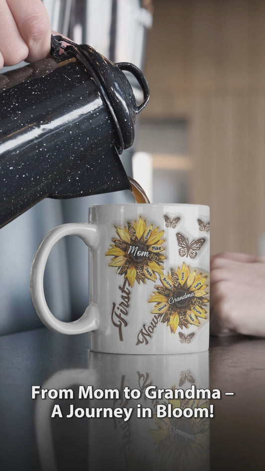 First Mom Now Grandma Sunflower Inflated - Personalized Grandma Mug