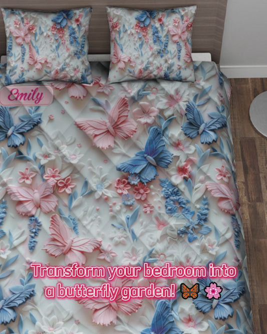 Ensemble de courtepointe personnalisé Papillons roses et bleus