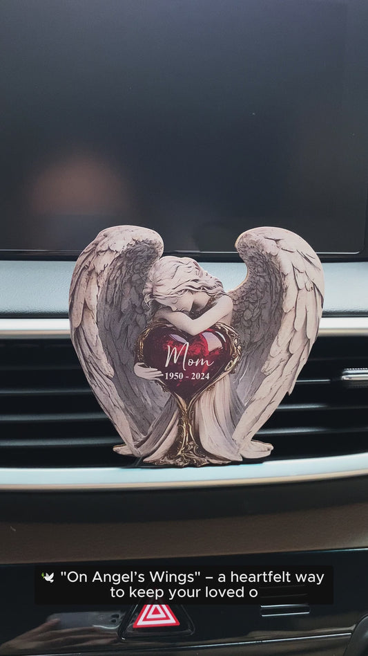 On Angels Wings - Personalized Memorial Shaped Car Visor Clip