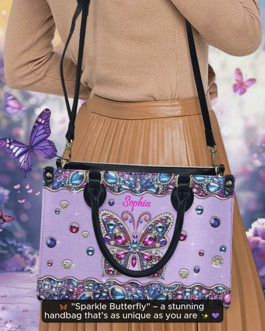 Glitzernder Schmetterling – Personalisierte Schmetterlings-Lederhandtasche