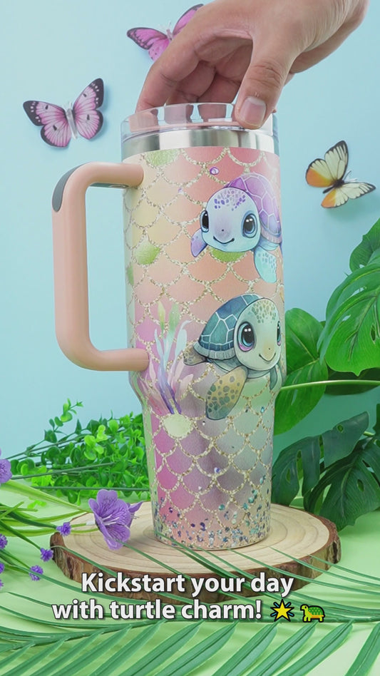 Cute Turtles - Personalized Turtle Tumbler With Handle