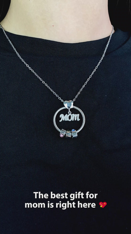 Round Pendant Mom's Necklace With Charms - Personalized Mother Round Pendant Mom's Necklace With Charms