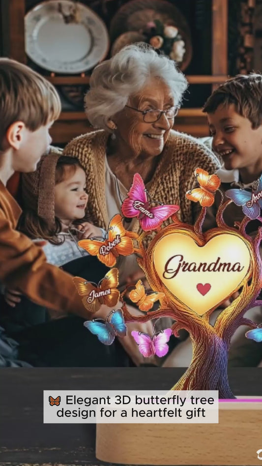 Beautiful Grandma Butterfly Tree - Personalized Grandma Shaped Plaque Light Base