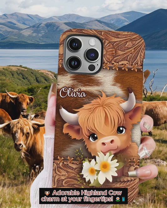 Coque de téléphone personnalisée avec impression intégrale représentant une adorable vache des Highlands