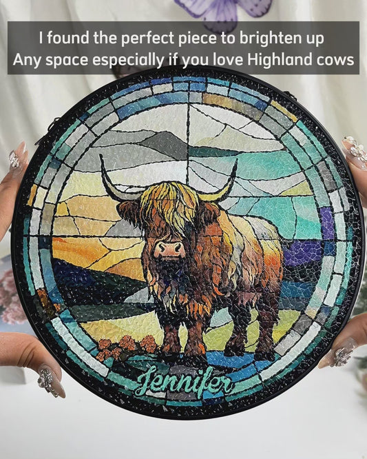 Liebe zum Hochlandrind – Personalisierter Buntglas-Sonnenfänger