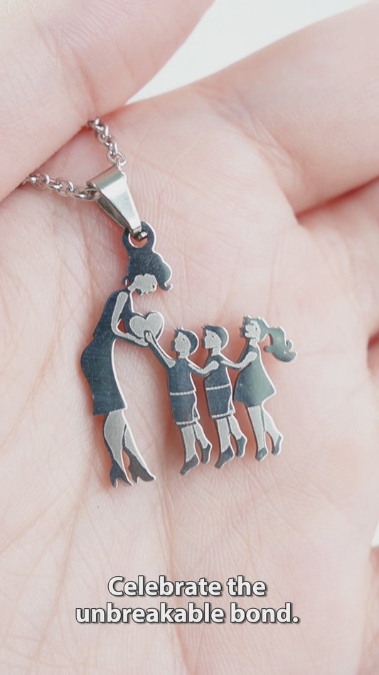 Mom With Children Custom Pendants Necklace - Mother Mom With Children Custom Pendants Necklace