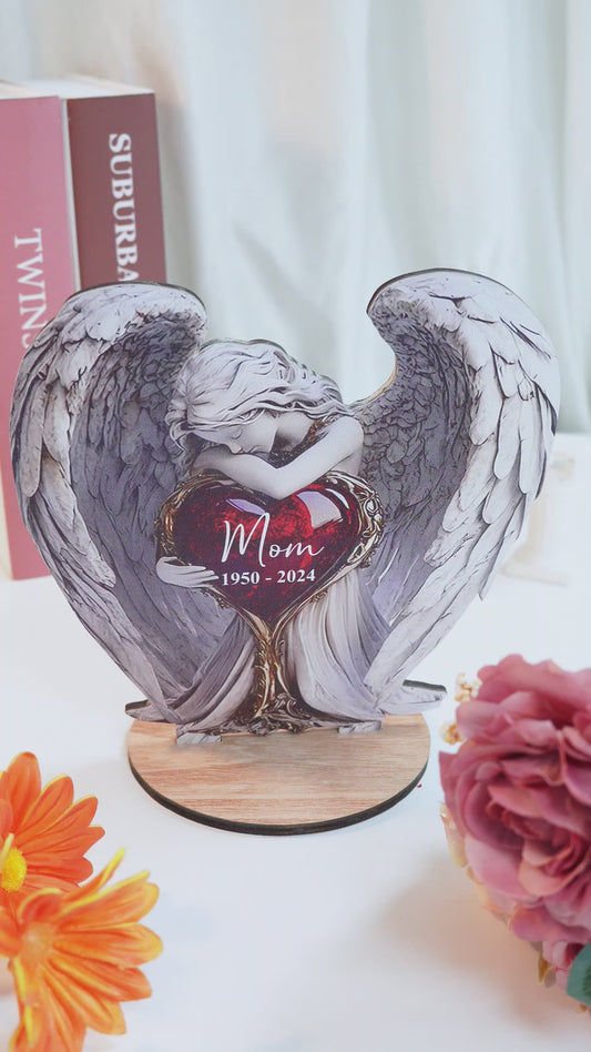 On Angels Wings - Personalized Memorial Freestanding Wood Plaque
