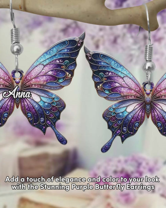 Superbes boucles d'oreilles papillon personnalisées violettes