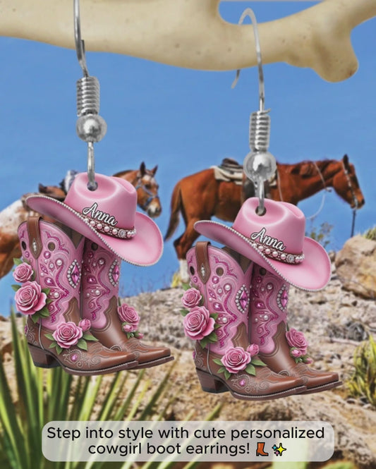 Bottes de cowgirl - Boucles d'oreilles de cowgirl personnalisées