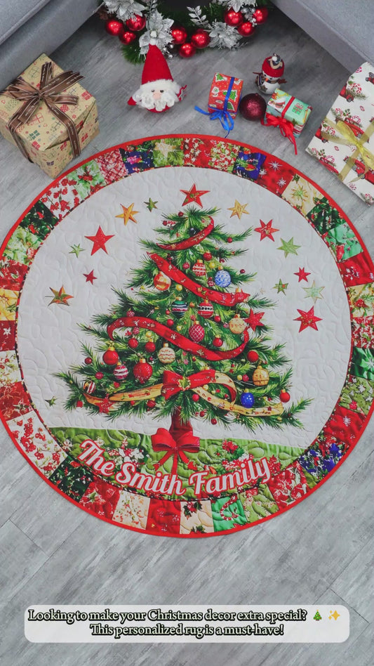 Merry Christmas - Personalized Family Round Rug