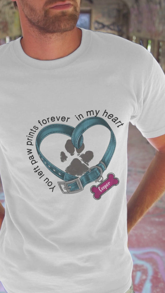 Du hast für immer Pfotenabdrücke in meinem Herzen hinterlassen – personalisiertes Hunde-T-Shirt und Hoodie