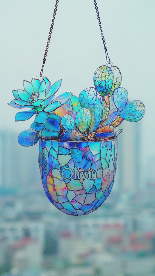 Monstera Deliciosa, Cactus - Personalized Gardening Window Hanging Suncatcher Ornament