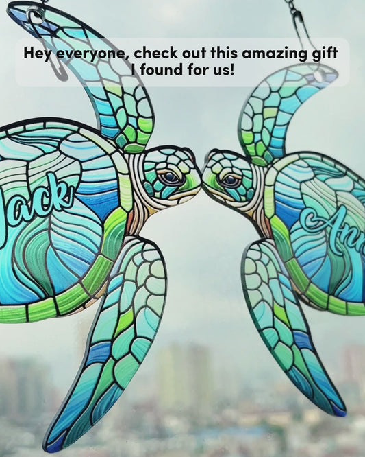Turtle Couple - Personalized Turtle Window Hanging Suncatcher Ornament