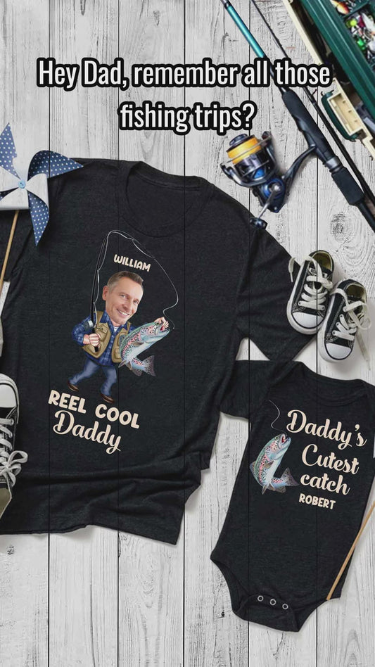 Reel Cool Dad - Personalized Fishing T-shirt And Baby Onesie